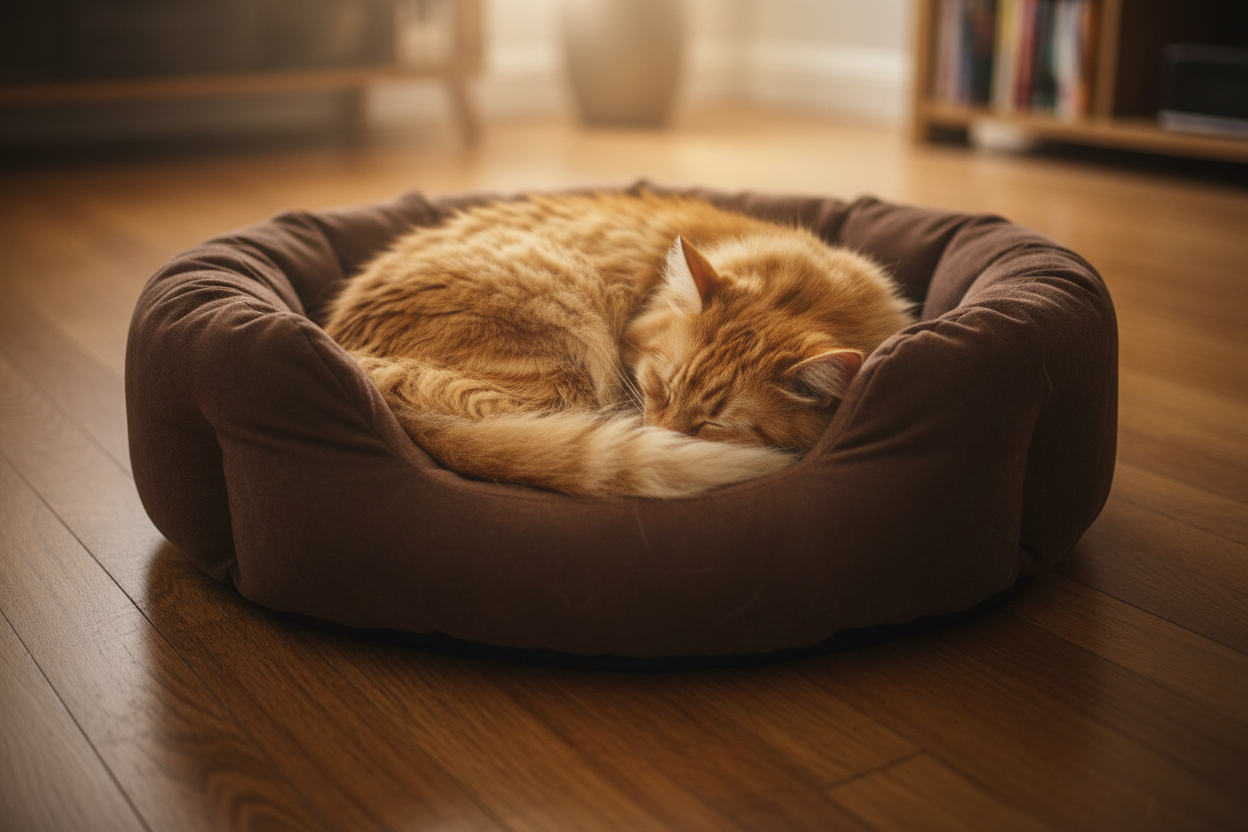 Brown plush cat bed