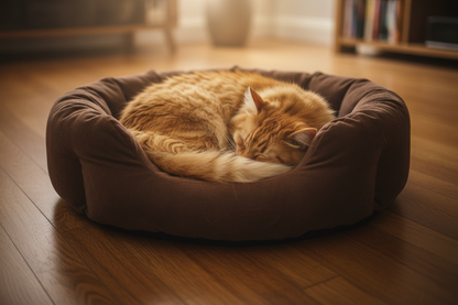 Brown plush cat bed