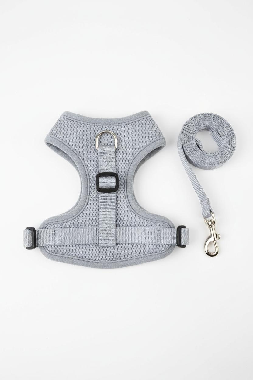 Cat harness leash set flat lay