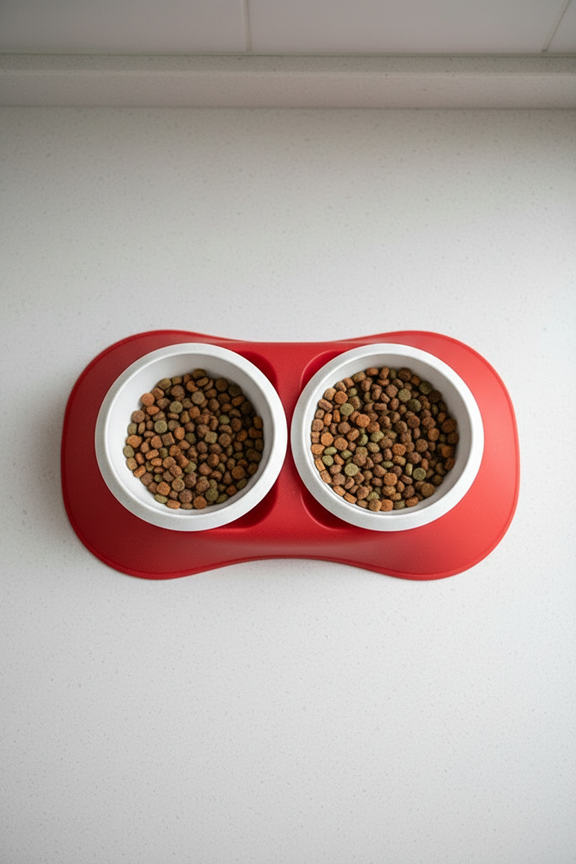 Double bowl with kibble top view