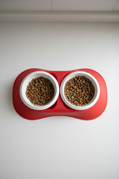 Double bowl with kibble top view