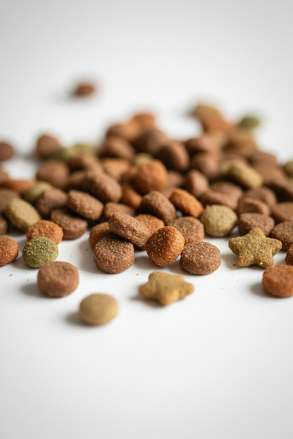 Dry cat food kibble close-up