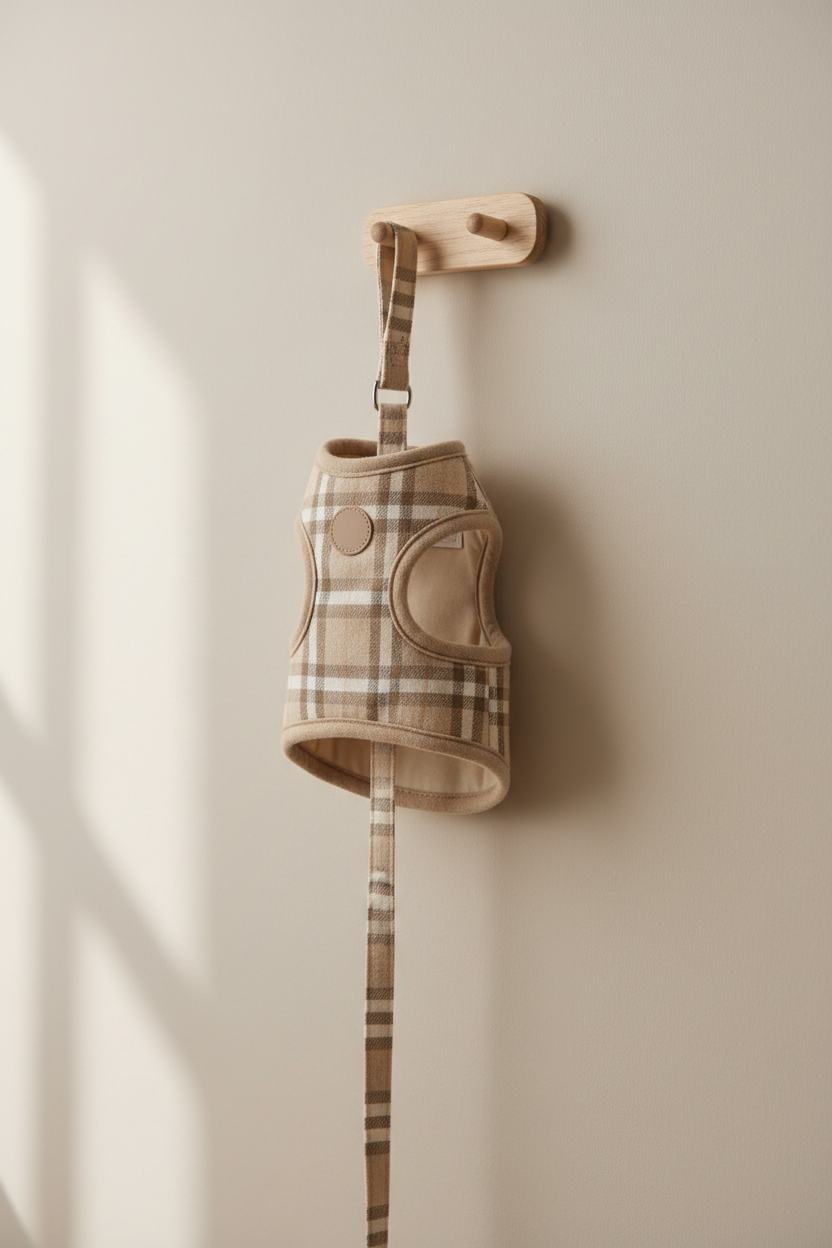 Harness hanging on wooden hook