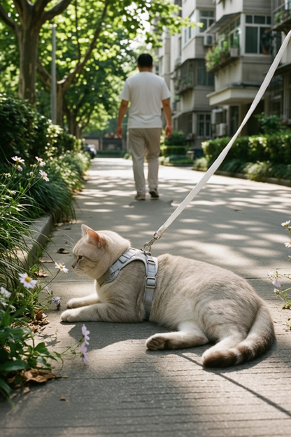 Person walking cat in park